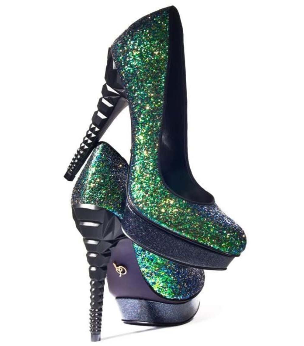 RACHEL Rachel Roy Keedan Green Glitter Stiletto Platform Pumps Size 8